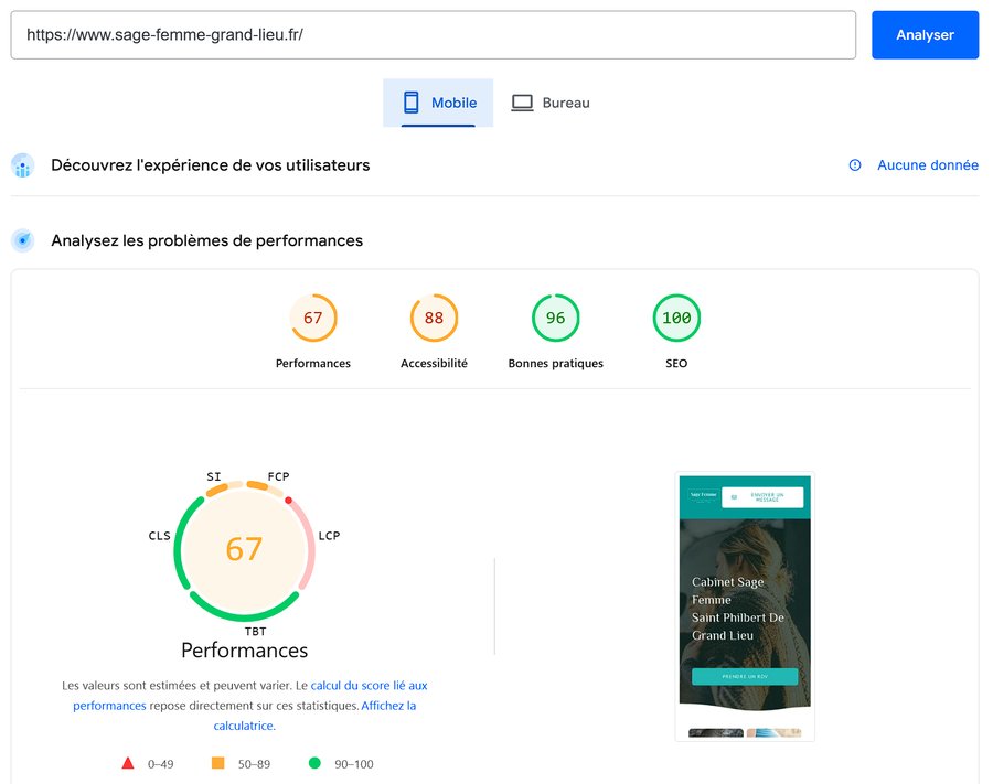Rapport PageSpeed Insights avant refonte — mobile