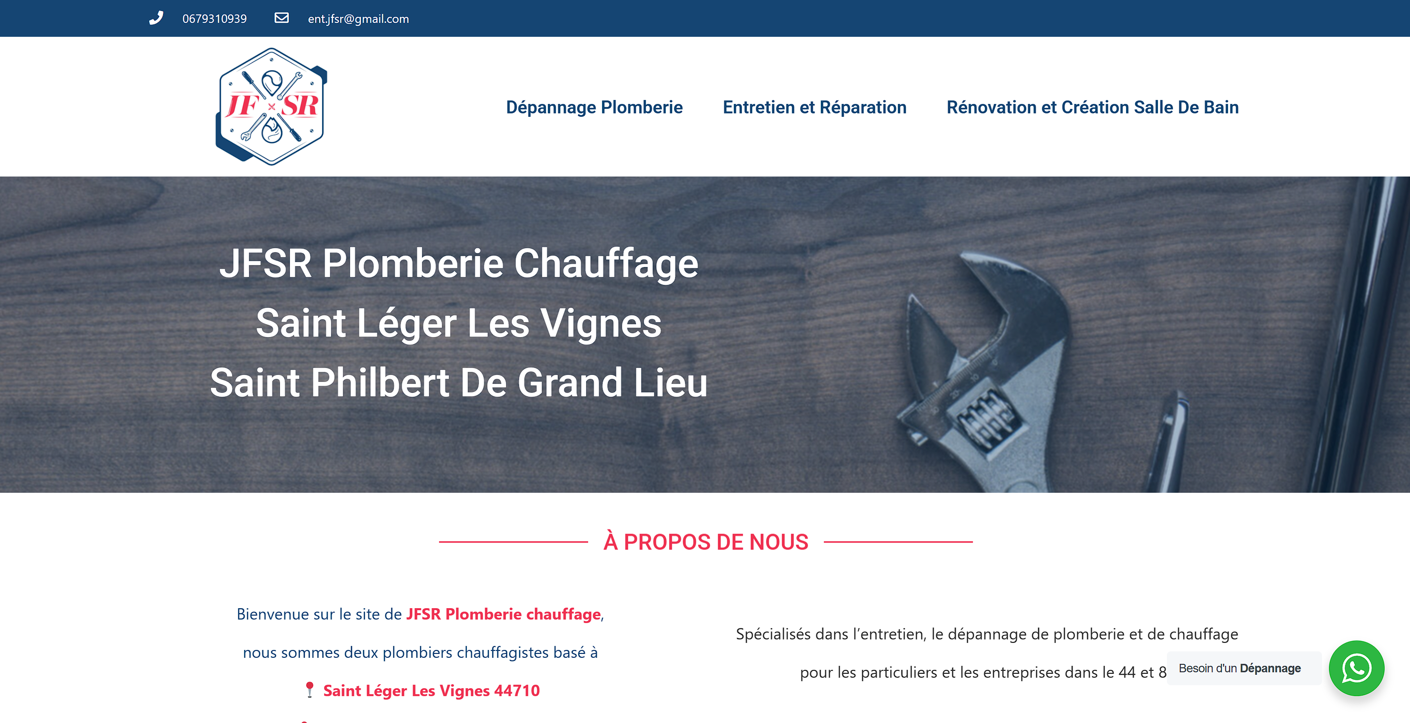 Capture d'écran du site JFSR Plomberie Chauffage